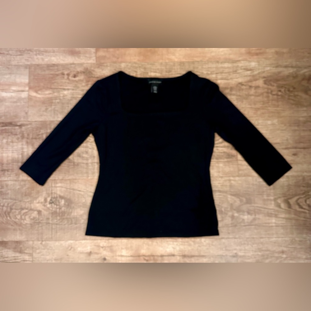 NWOT Adrienne Vittadini Black Square Neck Top XS